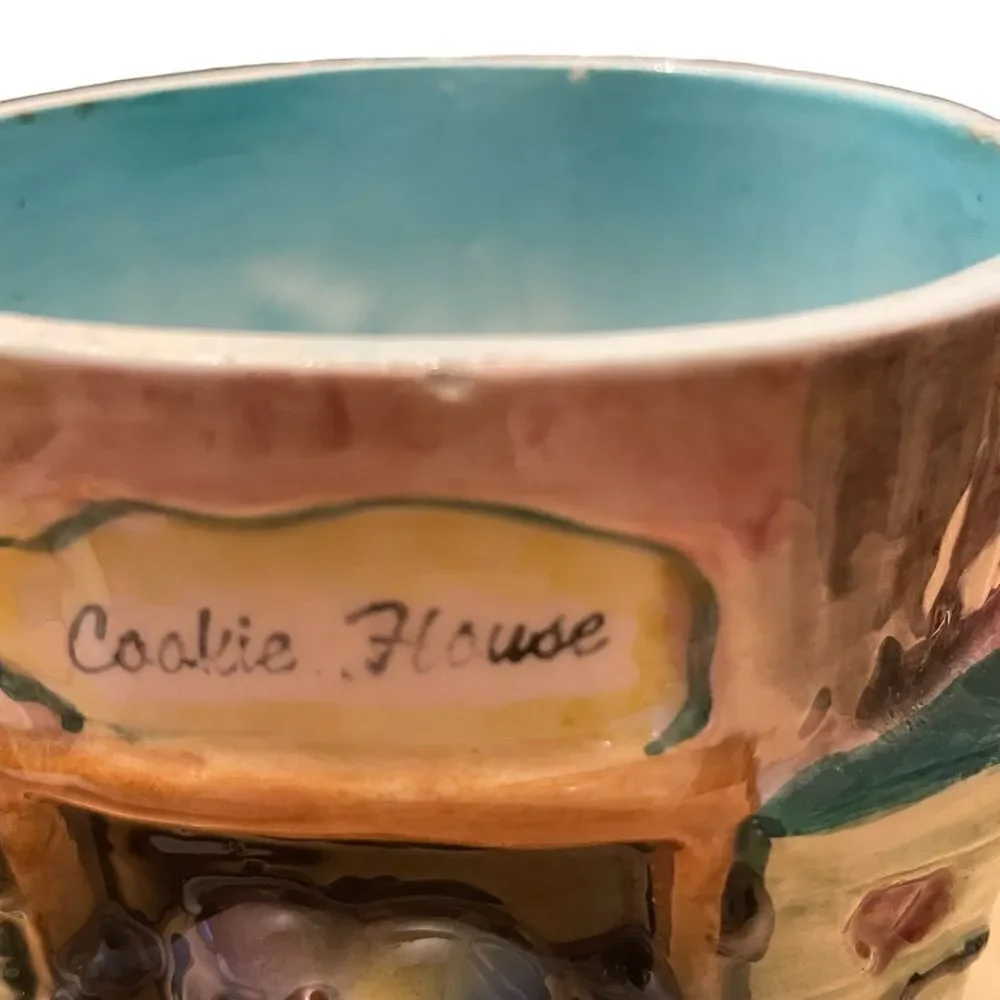 Vintage Cookie House Lovebirds Mushroom Ceramic Cookie Jar Italy